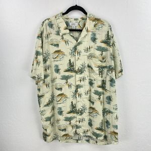 Vintage Croft & Barrow Button Down Camp Shirt Mens XXL Fishing Mountains Outdoor